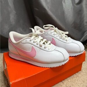 Vintage Nike Women's White and Pink Cortez Sneakers